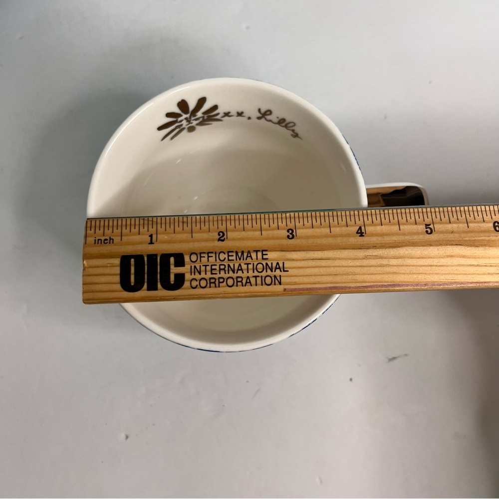 lilly pulitzer ceramic coffee mug vibrant blue purple green floral gold accents - Picture 3 of 6